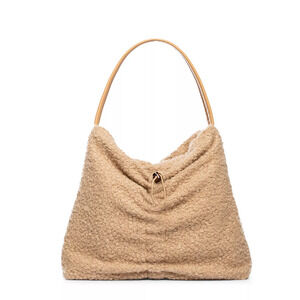 Staud Felix Faux Sherpa Tote Beige Khaki